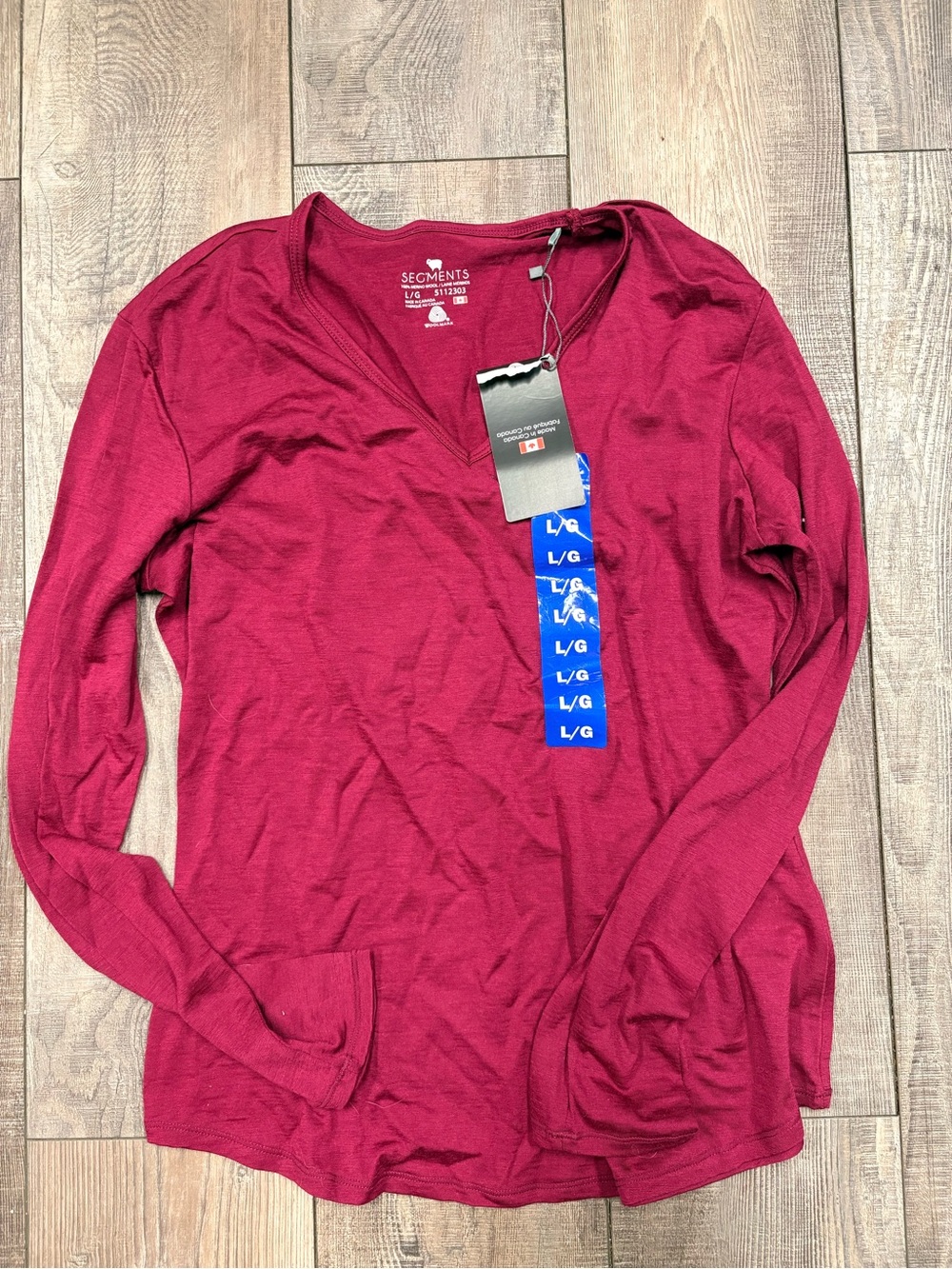 Women's Burgundy V-Neck Long Sleeve Top by Segments
